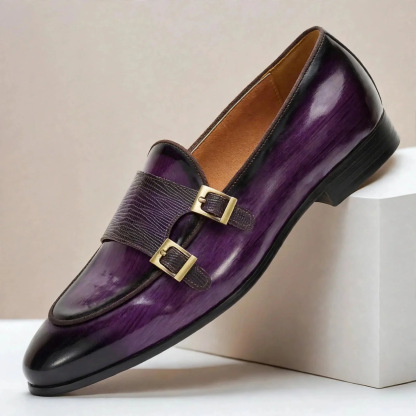 Men’s Genuine Leather Double-Buckle Monk Strap Dress Shoes 