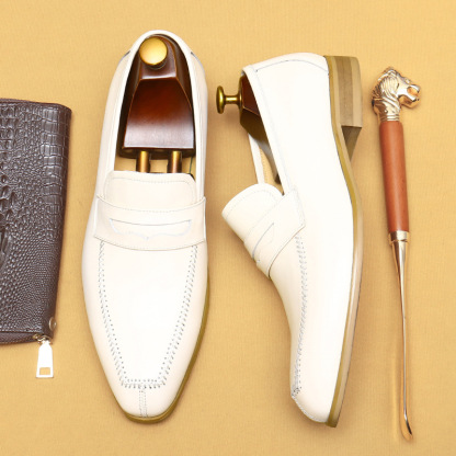 Men's Creamy White Leather Loafers - Stylish & Comfortable