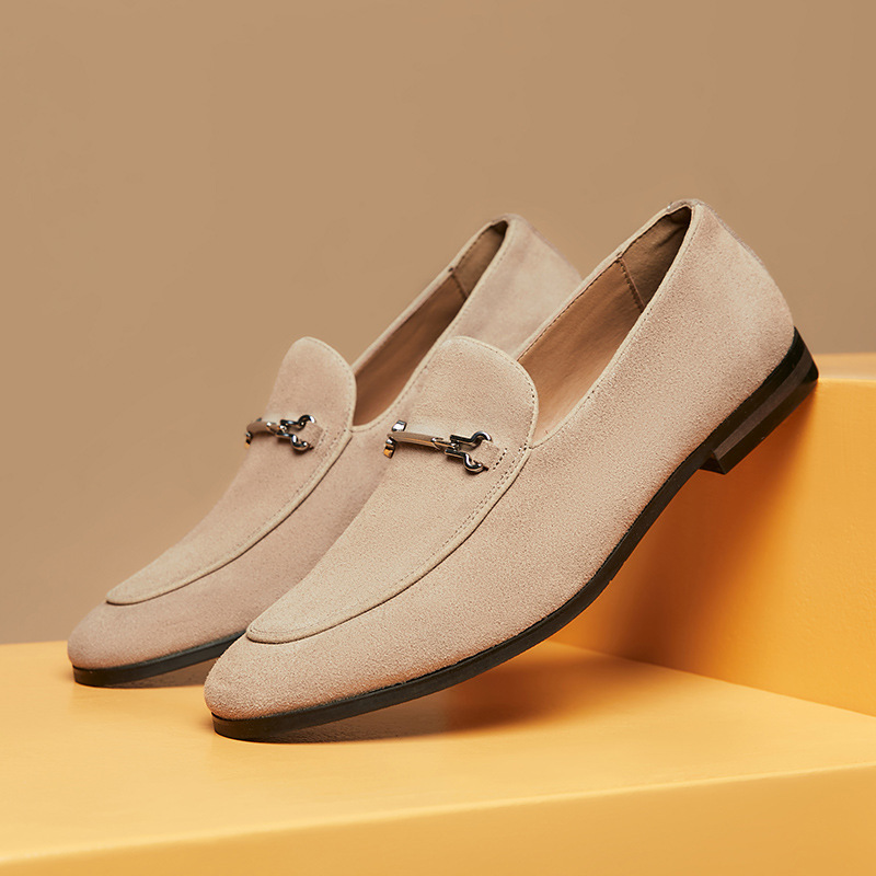 British style summer leisure slip-on lazy leather shoes business genuine leather suede loafers frosted breathable