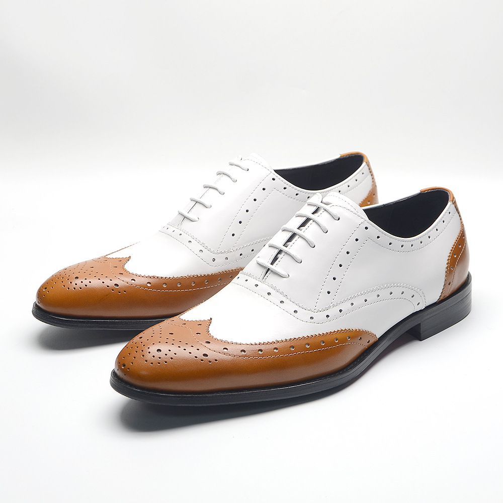 GUYSTEP™Hot selling classic brown and white lace-up men's casual leather shoes