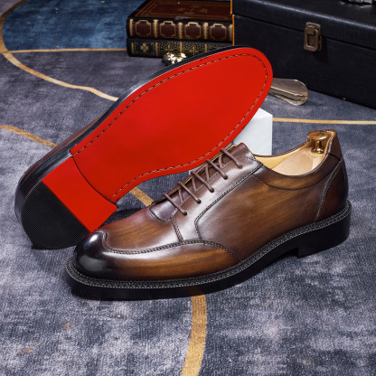 Men's Brown Genuine Cowhide Shoes Retro Trendy British-Style for Business & Casual