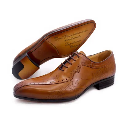 GUYSTEP™Men's business casual shoes brown carved Oxford shoes