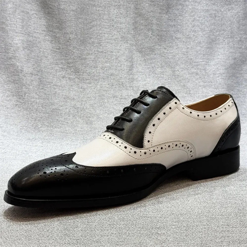 GENTLEMAN™classic brown and white lace-up men's casual leather shoes