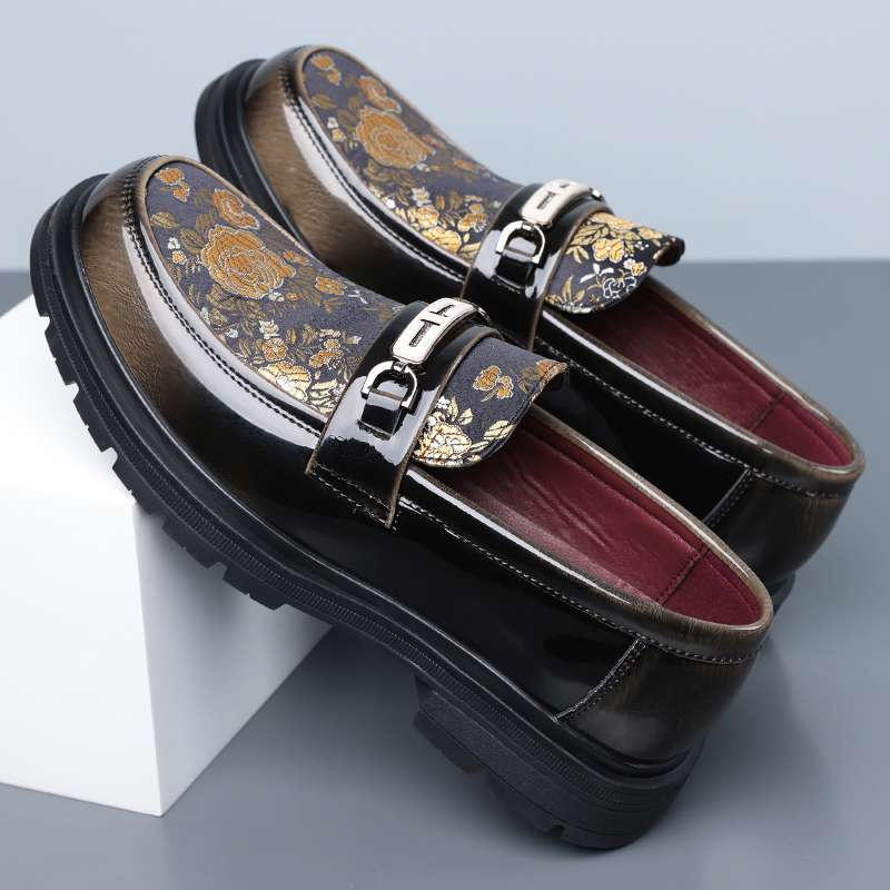 Floral Jacquard Horsebit Platform Loafers For Men