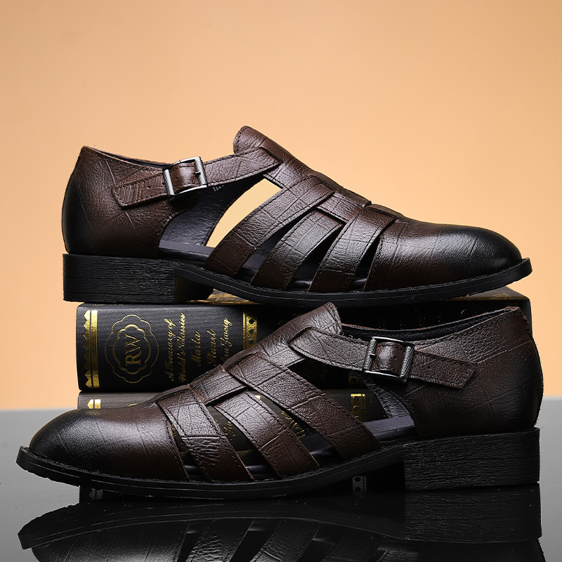 GUYSTEP™-Retro Crocodile Pattern Leather Sandals