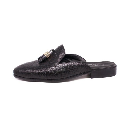 Cross-border Baotou slippers genuine leather tassel outer wear casual leather shoes men's woven pattern embossed summer pointed sandals men