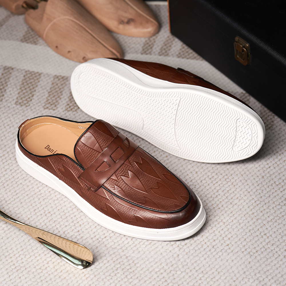 2024 Loafers Cowhide Men's Shoes with Double Toe Slippers Outdoor Casual Men's Shoes Factory Cross-border Supply