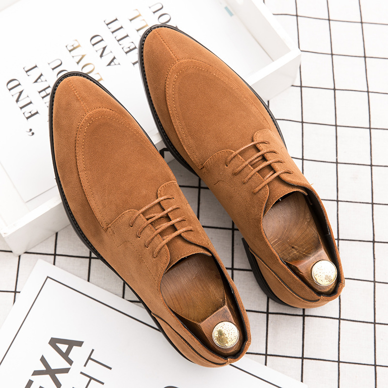 Suede leather shoes for men autumn large size frosted men's shoes pointed toe retro trend formal casual groom wedding shoes