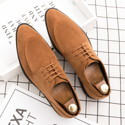 Suede leather shoes for men autumn large size frosted men's shoes pointed toe retro trend formal casual groom wedding shoes