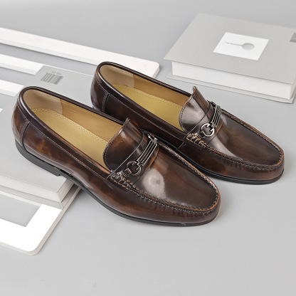High-end business leather shoes for men, open-edge genuine leather men's leather shoes, slip-on handsome men's casual leather shoes for men