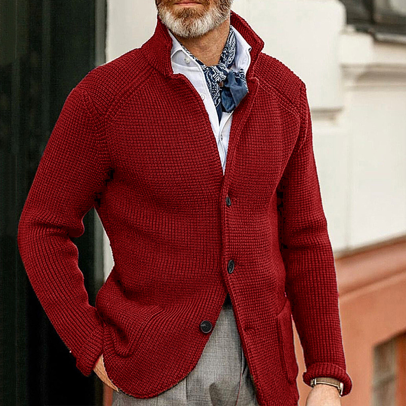 European and American sweaters men's slim stand collar knitted cardigan autumn and winter jacket cross-border Amazon Europe station large size men's clothing