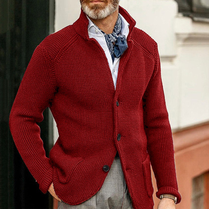 European and American sweaters men's slim stand collar knitted cardigan autumn and winter jacket cross-border Amazon Europe station large size men's clothing