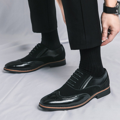 2024 new youth large size leather shoes 38-48 size brogue casual shoes men's British style color matching pointed shoes