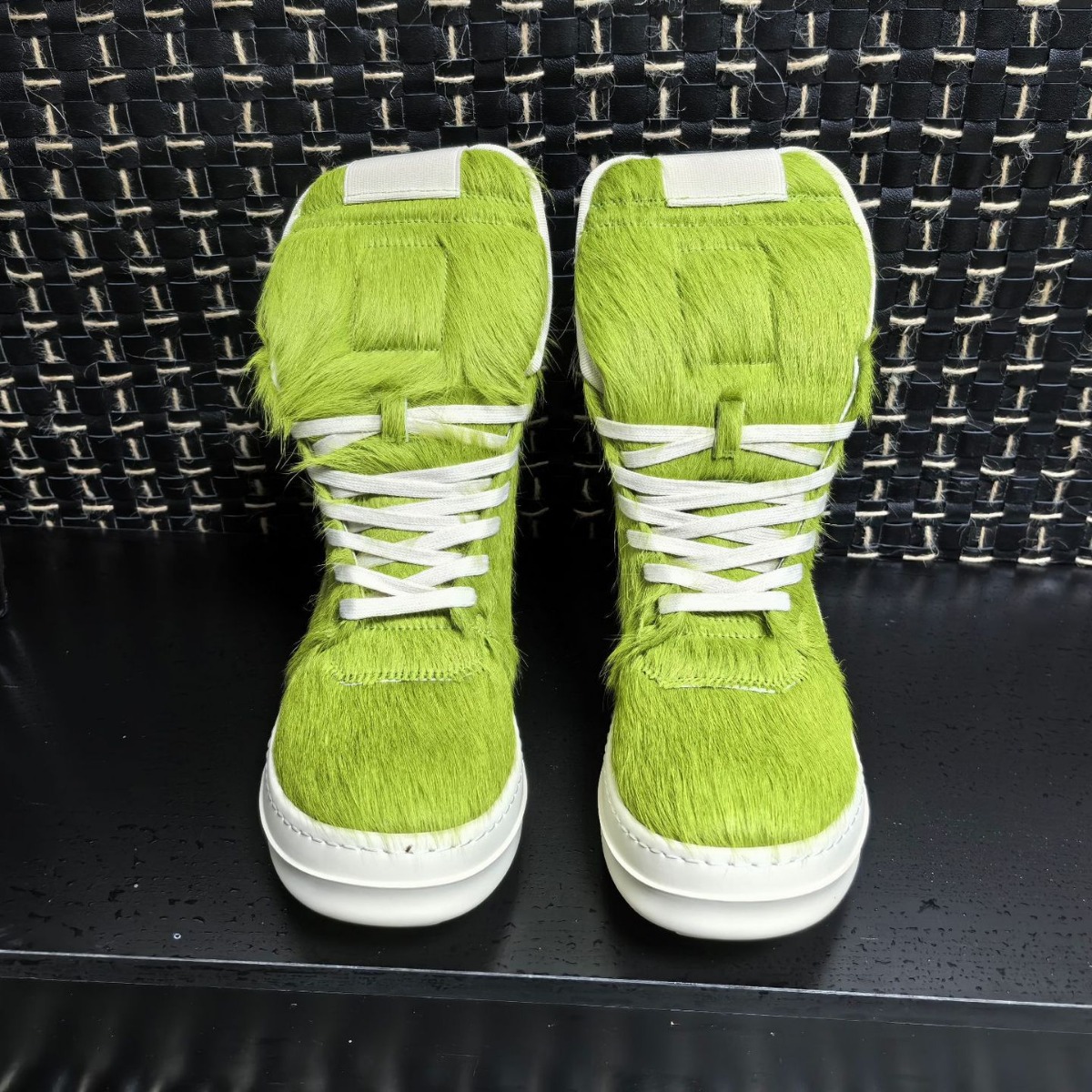 2024 new RO green horsehair high-top shoes inverted triangle large size thick bottom lace-up genuine leather European and American fashion trend high