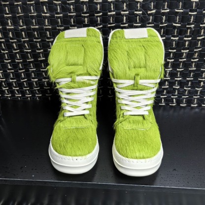 2024 new RO green horsehair high-top shoes inverted triangle large size thick bottom lace-up genuine leather European and American fashion trend high
