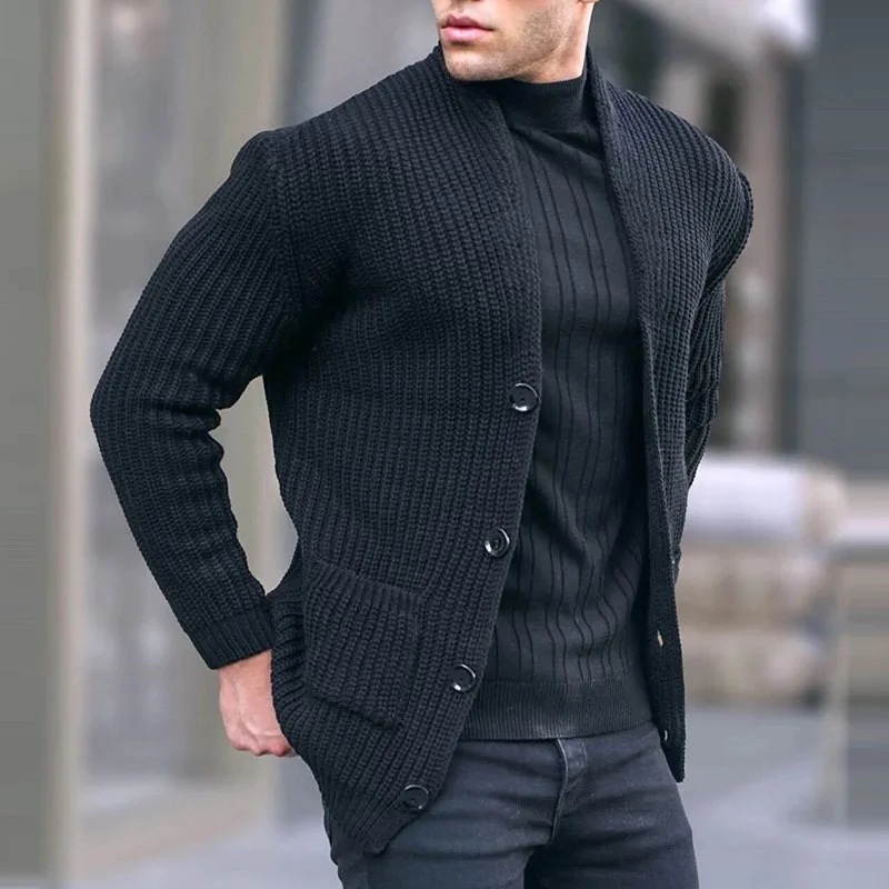 New autumn and winter European and American men's fashion casual men's clothing long sleeve stand collar pocket men's clothing solid color men's cardigan men's clothing