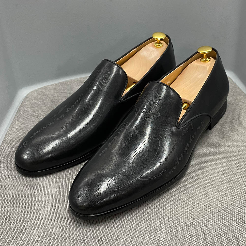 Italian style hand-painted letters men's shoes genuine leather formal shoes men's loafers one-step business casual shoes