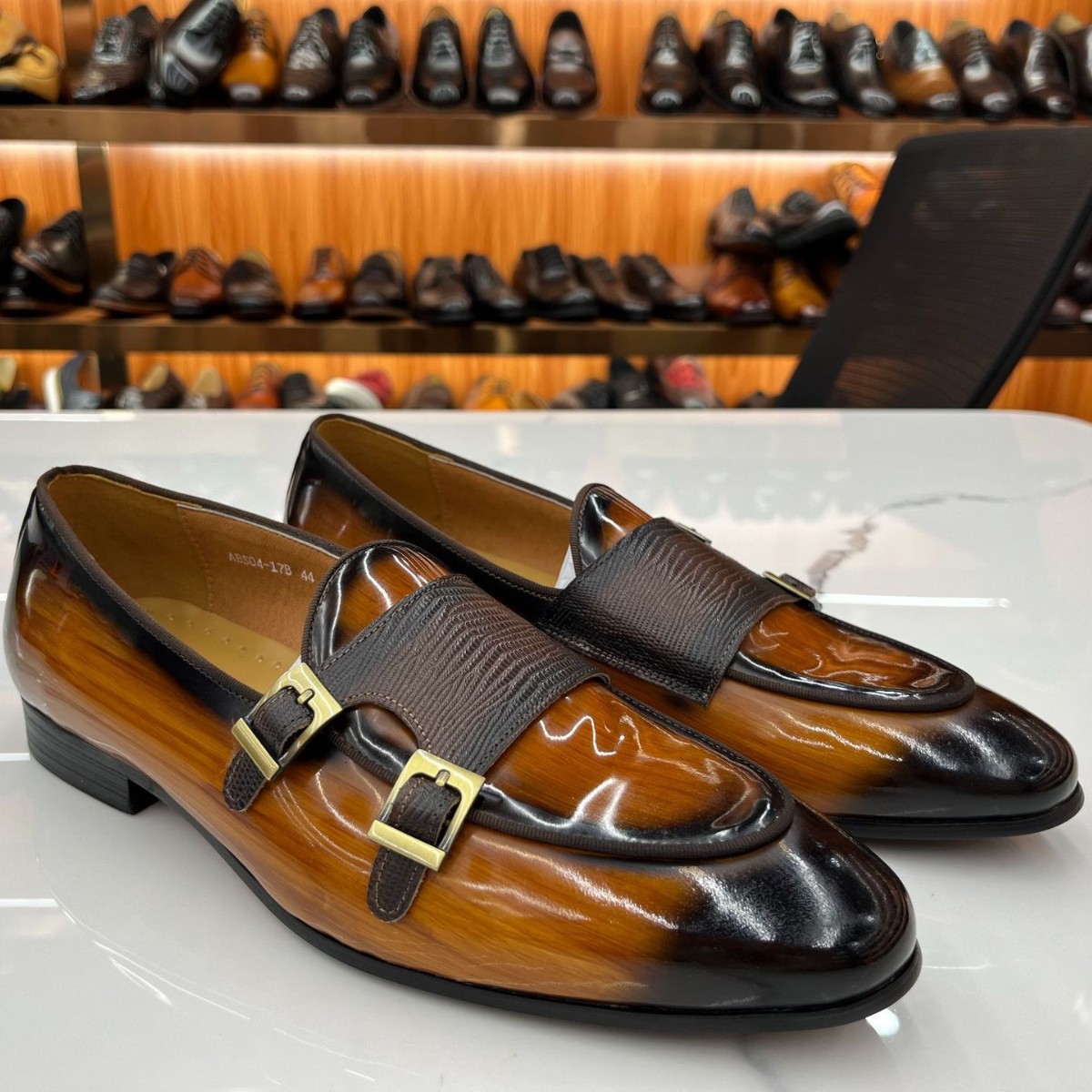 Men’s Genuine Leather Double-Buckle Monk Strap Dress Shoes 