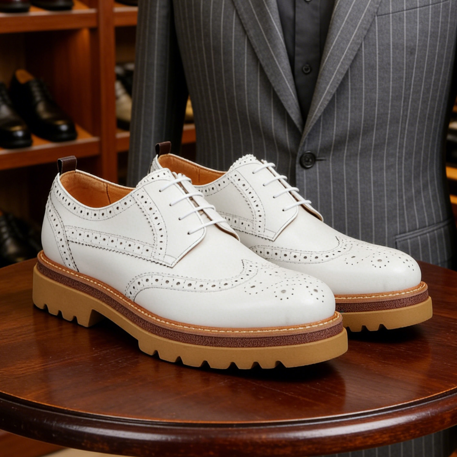 British style platform brogue leather derby shoes