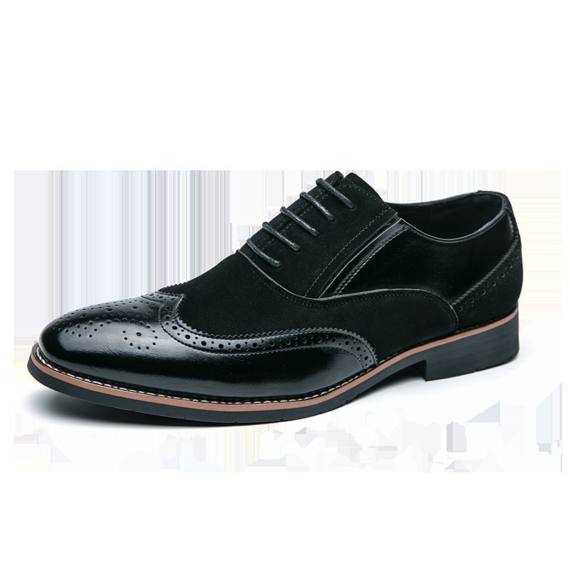 2024 new youth large size leather shoes 38-48 size brogue casual shoes men's British style color matching pointed shoes