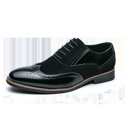 2024 new youth large size leather shoes 38-48 size brogue casual shoes men's British style color matching pointed shoes