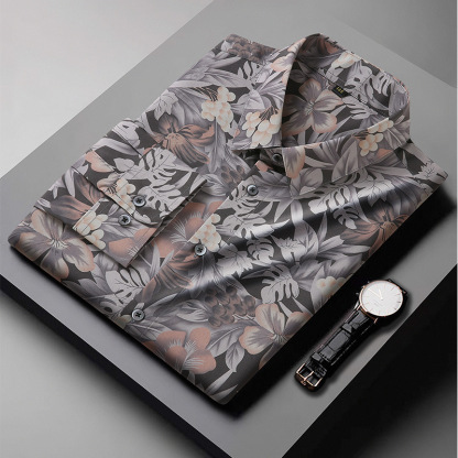 European and American cross-border large size men's long-sleeved printed shirt fat spring and autumn loose casual plus fat plus size shirt