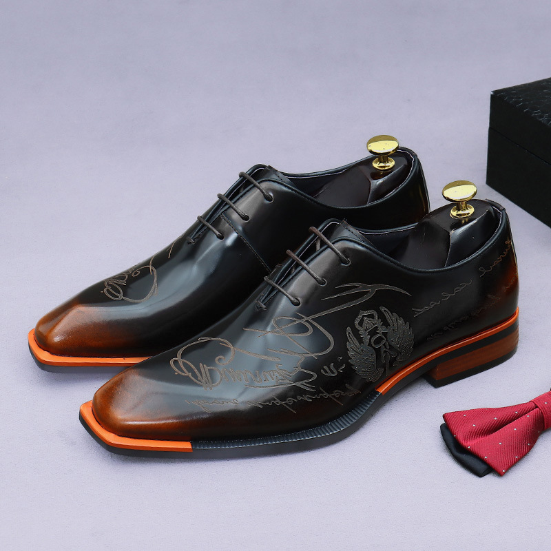 Men's casual lettering design leather oxford shoes