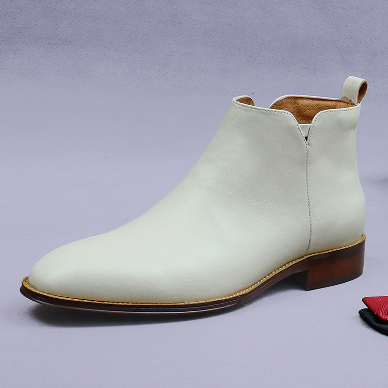 [Big Sale] Business Martin Boots Men's Denim Business High Top Zipper White Fashion Genuine Leather Trendy Chelsea Boots