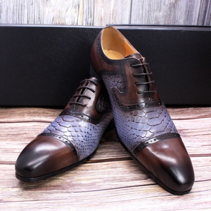 Men's leather shoes snake pattern genuine leather pointed toe men's color matching formal men's shoes business casual leather shoes men cross-border hot items