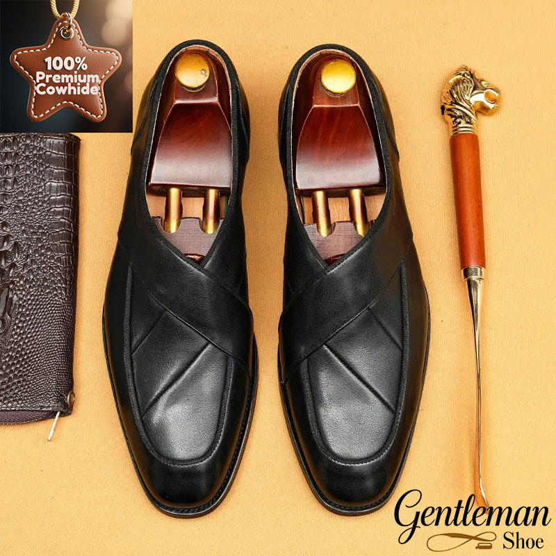 Men’s Genuine Leather Cross-Strap Leather Shoes