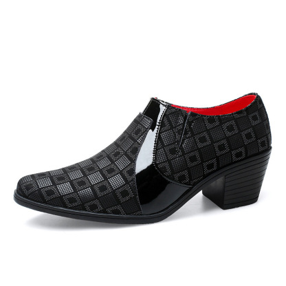 Men's runway show chunky heel platform leather shoes