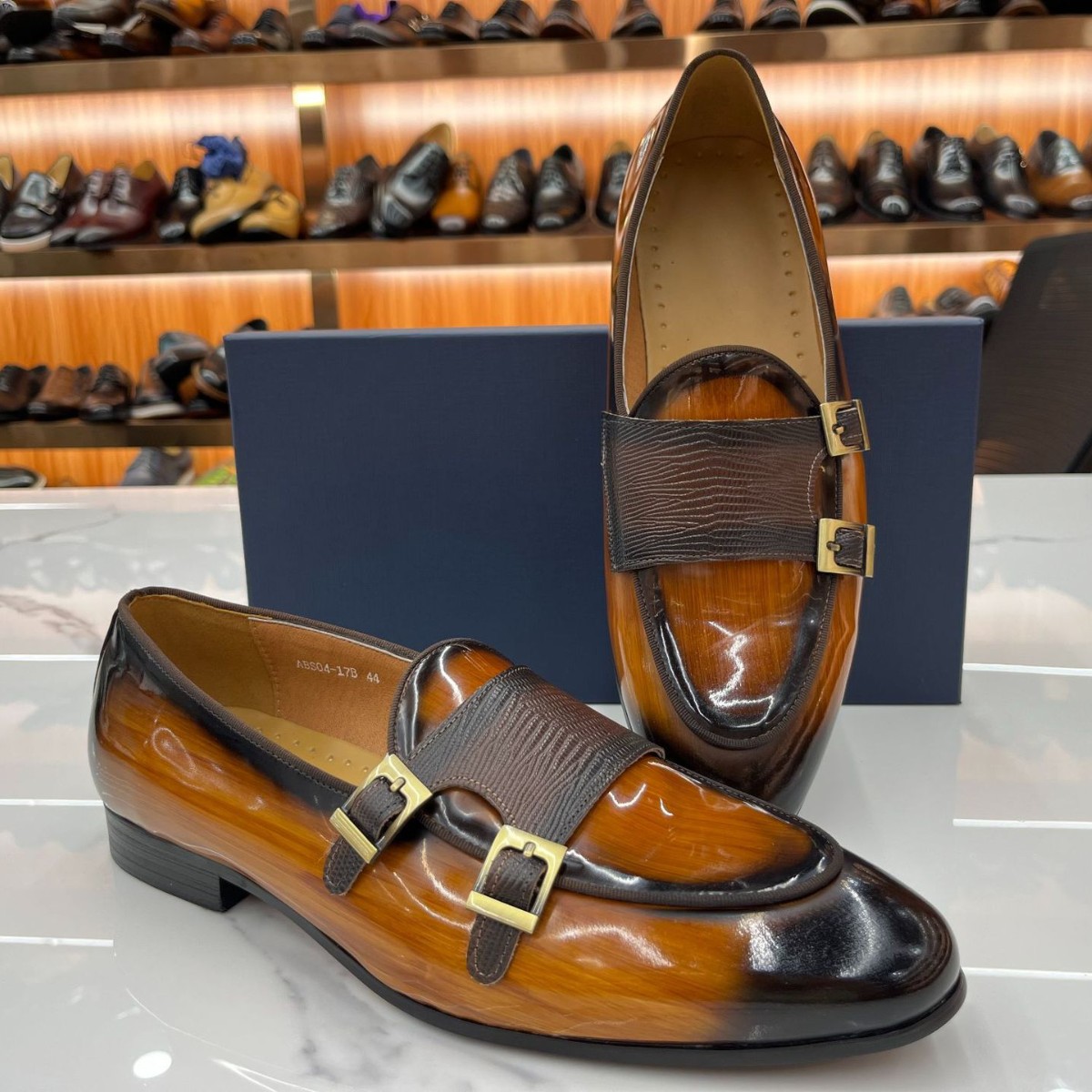 Men’s Genuine Leather Double-Buckle Monk Strap Dress Shoes 