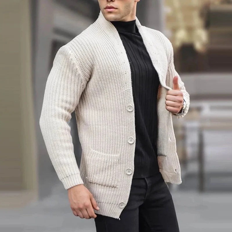 New autumn and winter European and American men's fashion casual men's clothing long sleeve stand collar pocket men's clothing solid color men's cardigan men's clothing