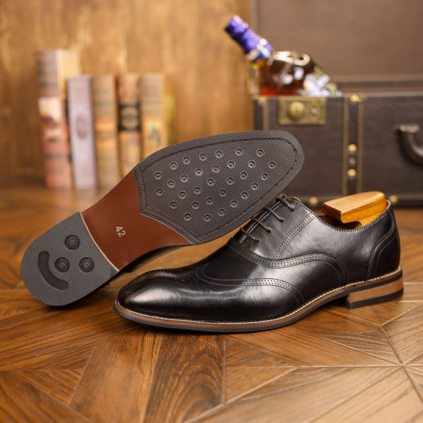 [Copy]Men's top layer cowhide color matching lace-up Oxford shoes