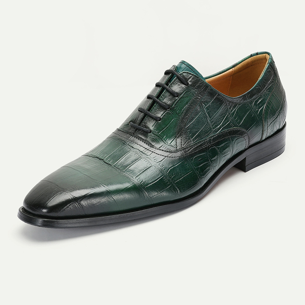 Fashion business casual men's green lace-up pointed leather shoes