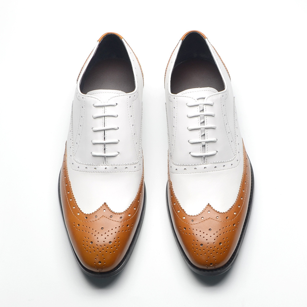 GUYSTEP™Hot selling classic brown and white lace-up men's casual leather shoes