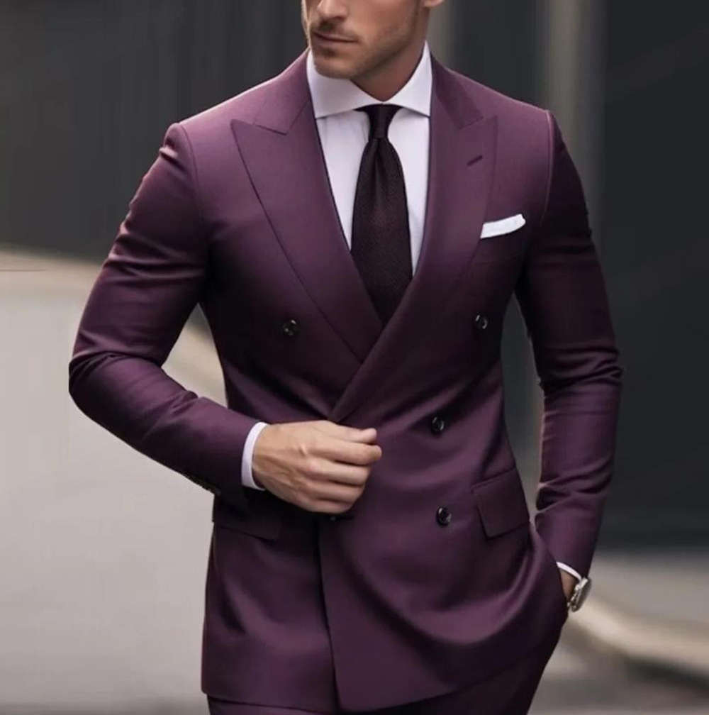 Men's slim-fit high-end double-breasted two-piece suit