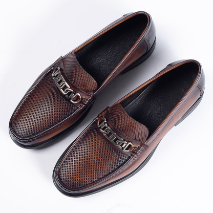 Men's shoes men's leather shoes summer new genuine leather breathable slip-on casual leather shoes loafers business leather shoes