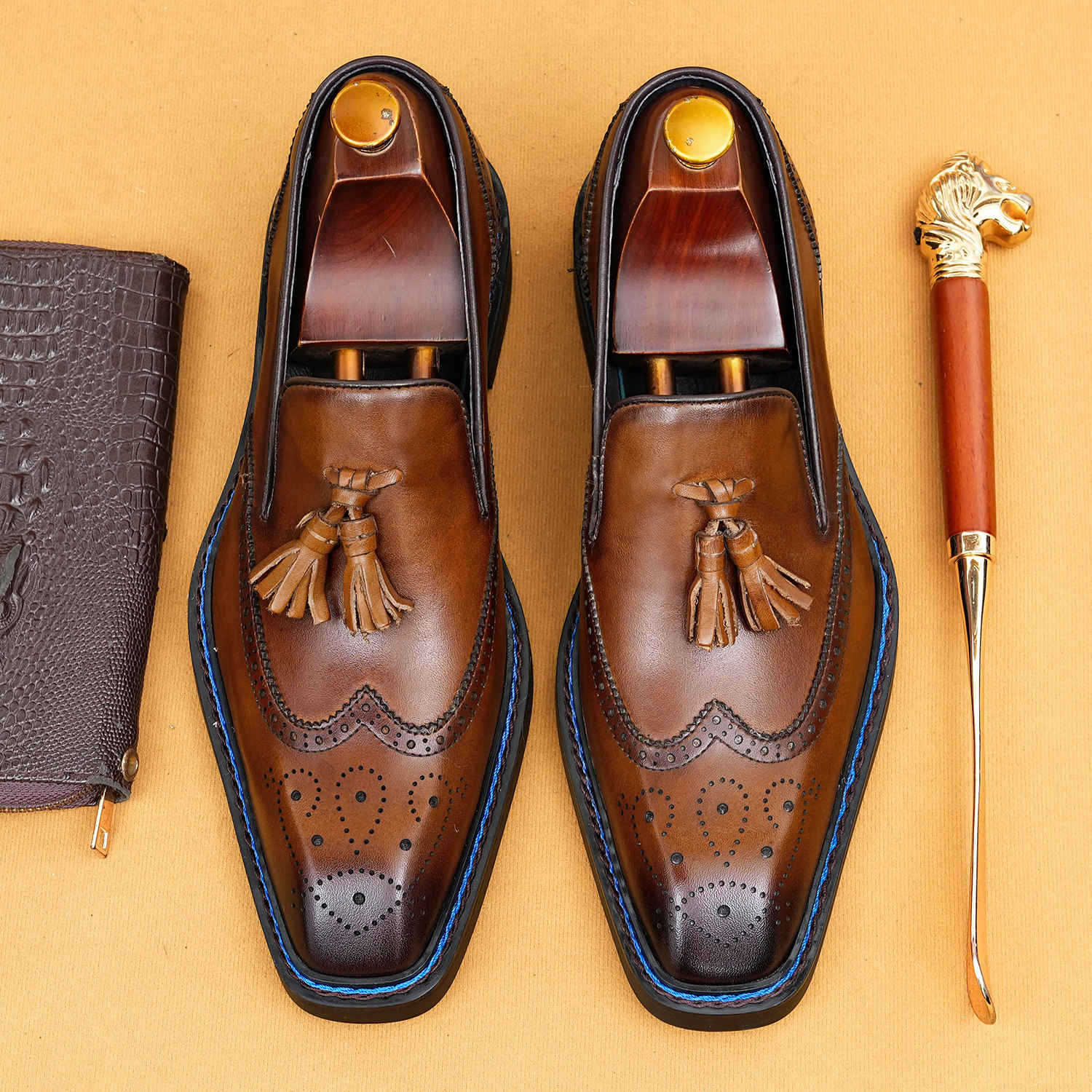British-style tassel brogue genuine leather men's shoes