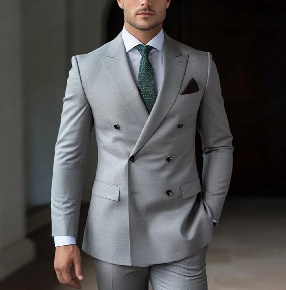 Men's slim-fit high-end double-breasted two-piece suit