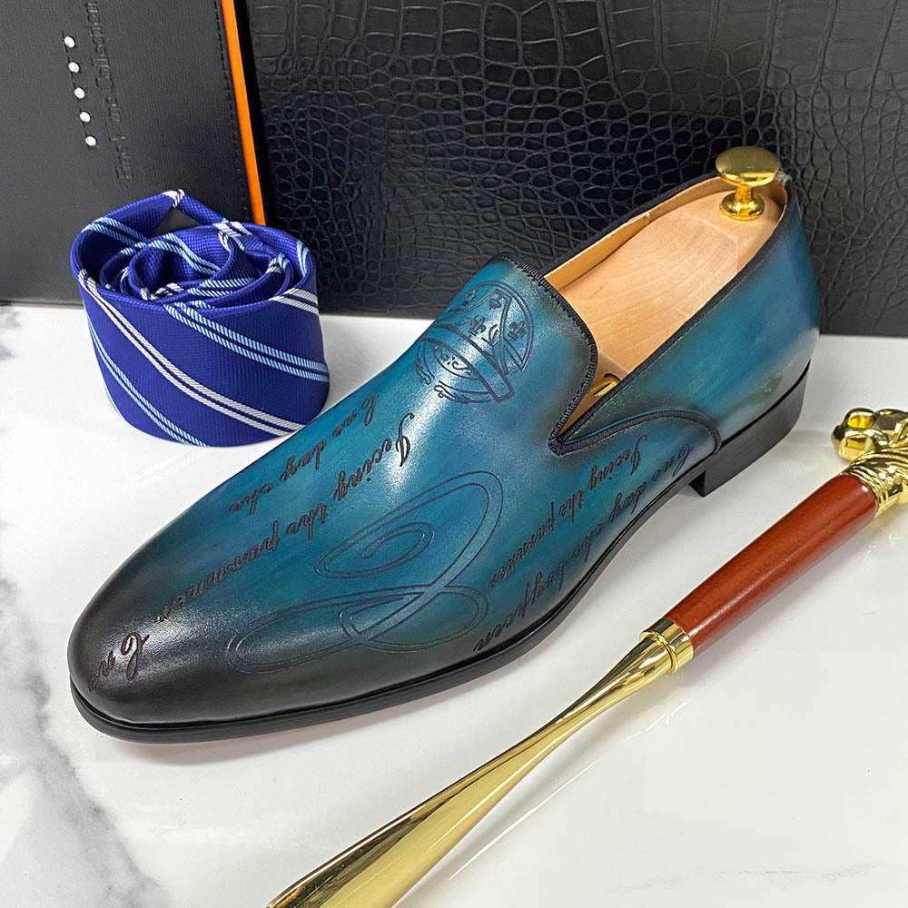 Men's leather loafers with hand-painted lettering