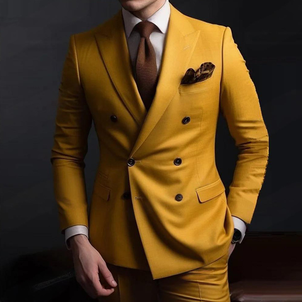 Men's slim-fit high-end double-breasted two-piece suit