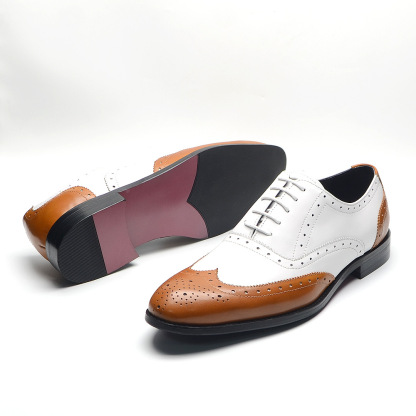 GUYSTEP™Hot selling classic brown and white lace-up men's casual leather shoes