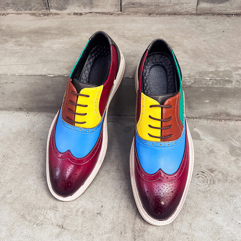 New colorful business formal brogues in genuine leather shoes