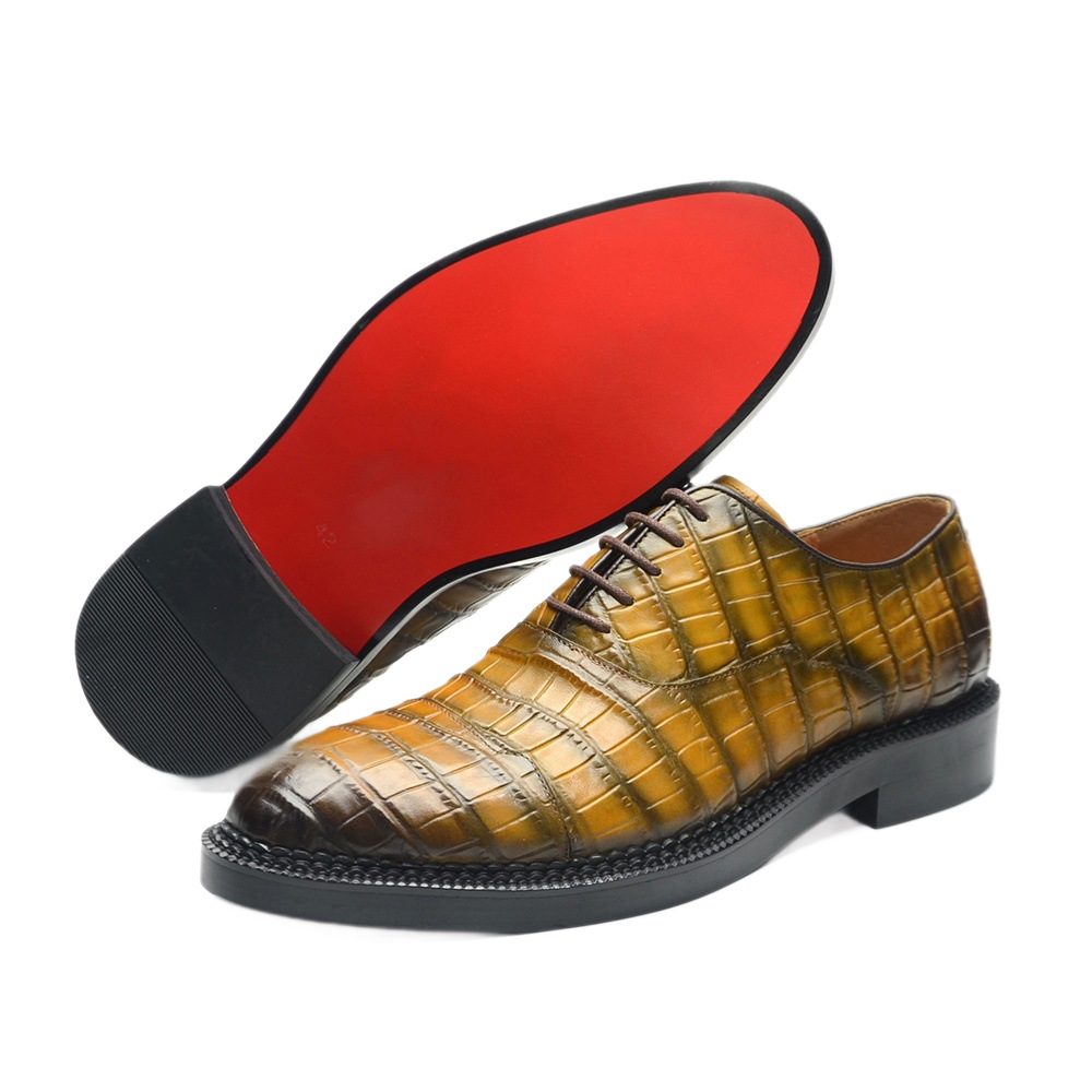 Men's Crocodile Print Leather Oxford Shoes - Brown & Black