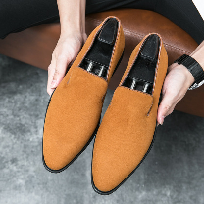 Amazon's best-selling men's casual loafers with pointed toe, frosted leather, red sole, British fashion slip-on shoes
