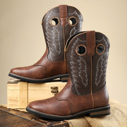 Classic Western Cowboy Boots Retro Embroidered Leather Boots Casual All-match Knight Boots Personality Fashion Cowboy Boots American Style