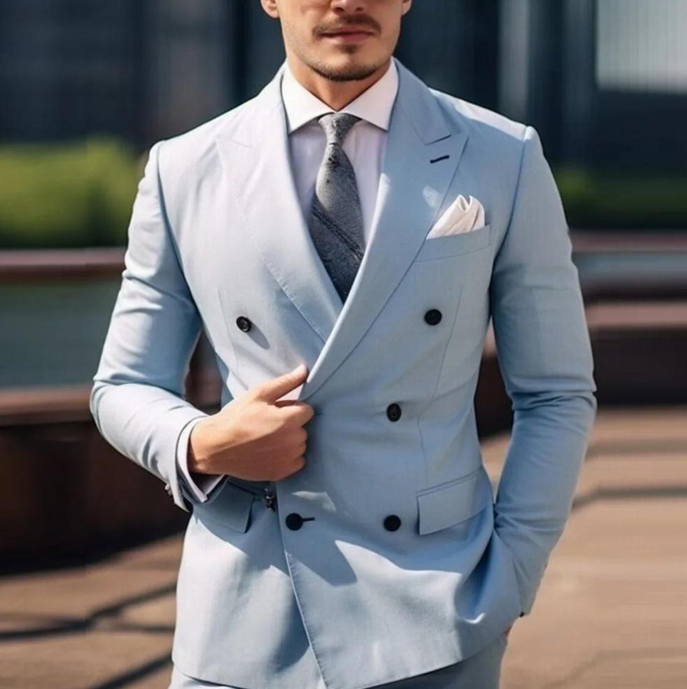 Men's slim-fit high-end double-breasted two-piece suit