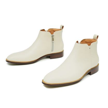[Big Sale] Business Martin Boots Men's Denim Business High Top Zipper White Fashion Genuine Leather Trendy Chelsea Boots
