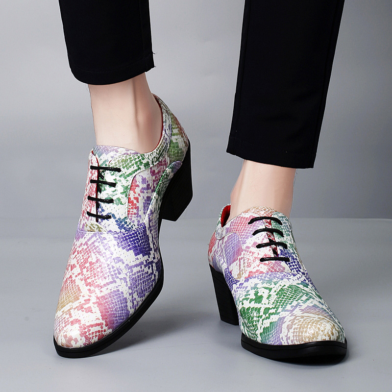 Men's runway show chunky heel platform leather shoes
